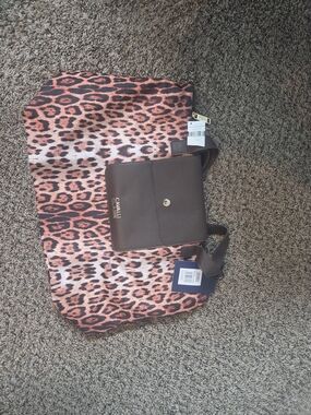 Cavalli Class Coral Leopard Tote with Brown  Pouch